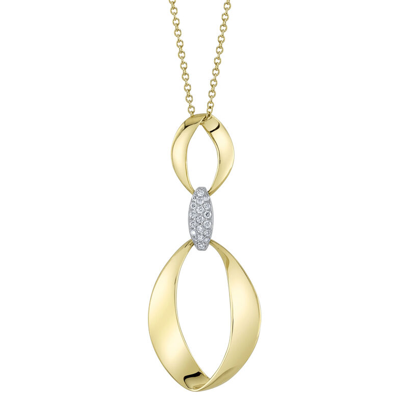 Shy Creation .10ctw Diamond Oval Double Link Pendant in 14k Yellow Gold image number null